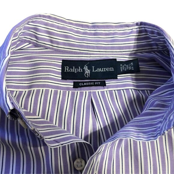 Ralph Lauren Shirt Men’s 16.5 34/35 | Purple & White | Long Sleeve Classic Fit - Picture 3 of 4